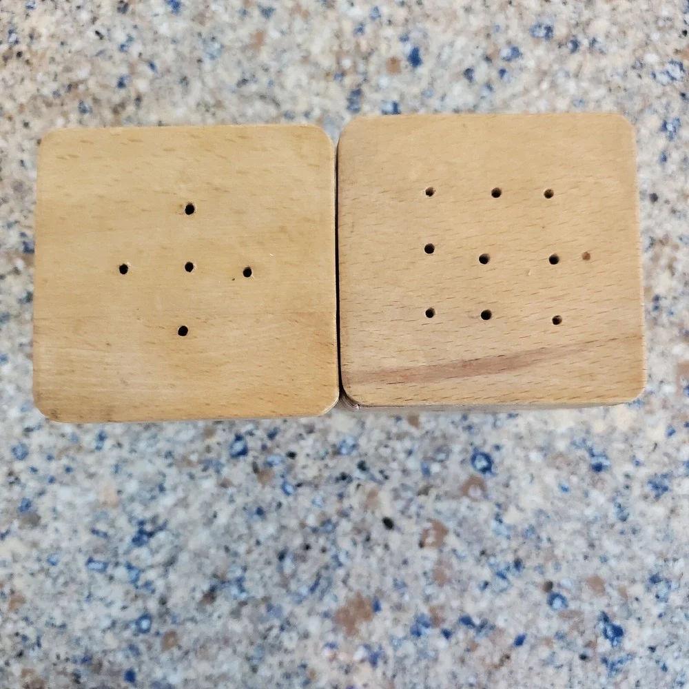 VTG Mid Century Large Wood Block Hand Painted‎ Salt Pepper Shakers Set Japan 5x3